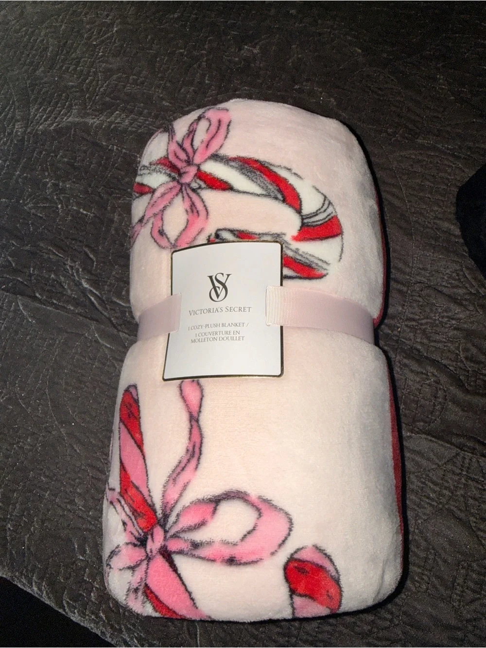Victoria's Secret Pink and Red Bow Sherpa Throw